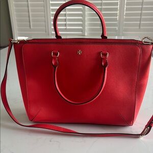 Tory Burch Red Satchel with Structured Design